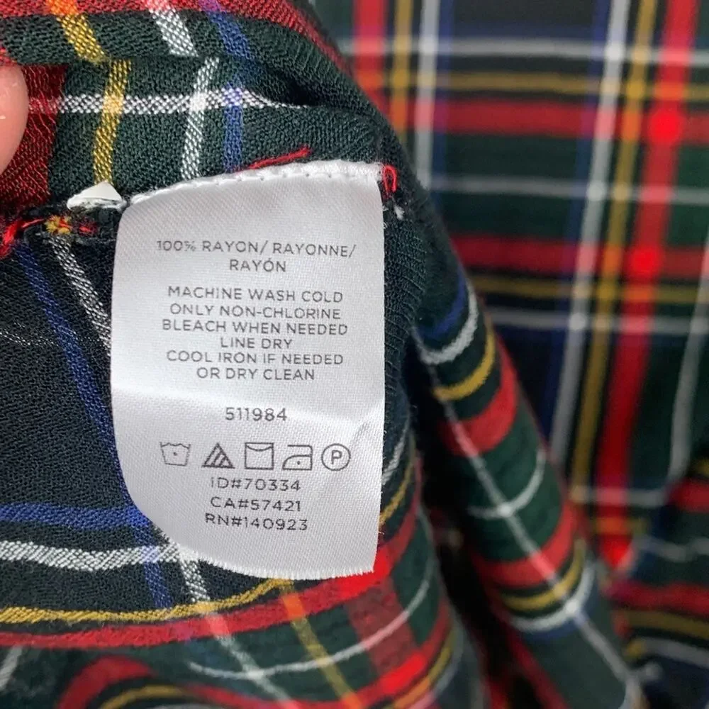 Loft size small red Plaid puff sleeve shirt button back holiday